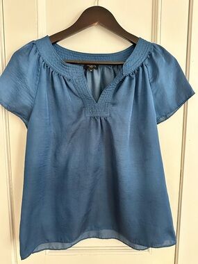 Talbots Blue Short Sleeve Peasant Blouse